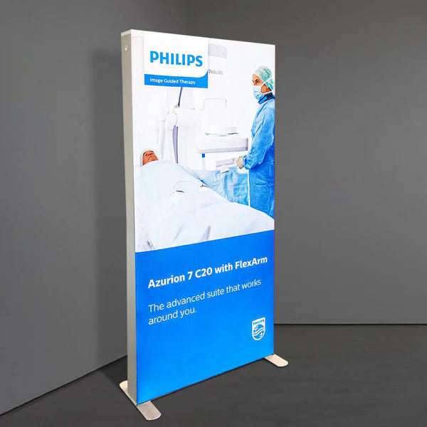 Philips Azurion 7 C20 with FlexArm fabric display standee against a gray background