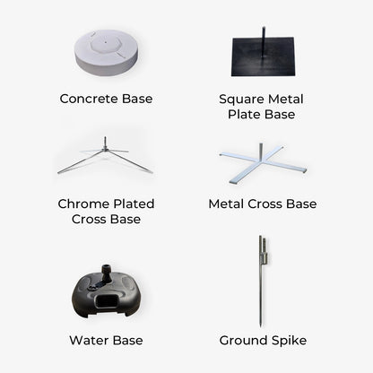 Various base options for a blade flagnon a white background