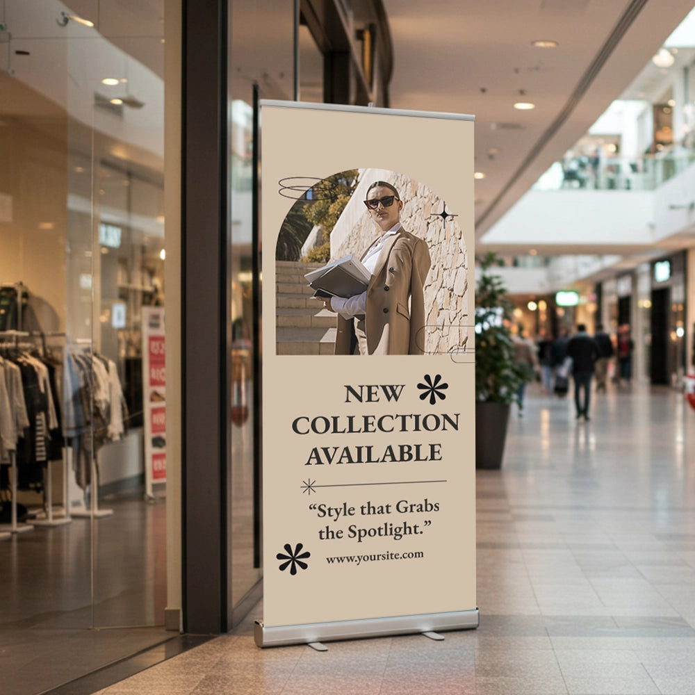 Promotional banner for new collection in a mall