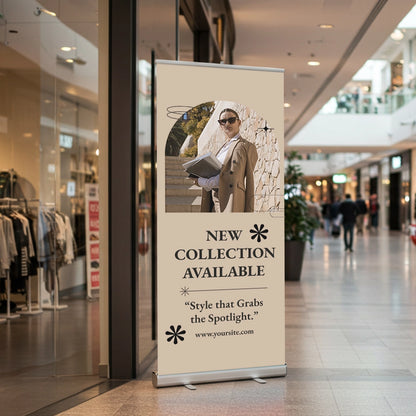 Promotional banner for new collection in a mall