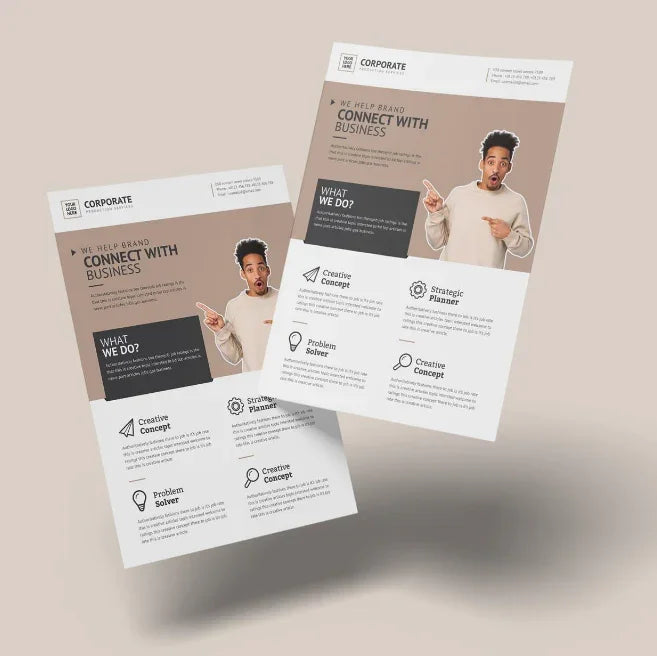 Mockup of two corporate business flyers with modern design and creative layout for printing services