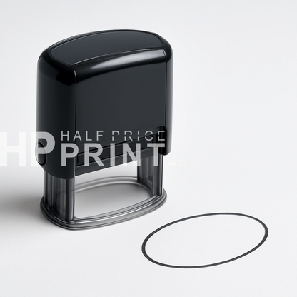 Black self-inking stamp with 'HALF PRICE PRINT' text on a white background