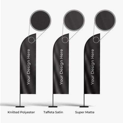 Three black feather flags with text placeholder on a white background
