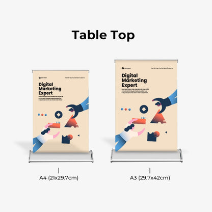 tabletop roll up banner sizes