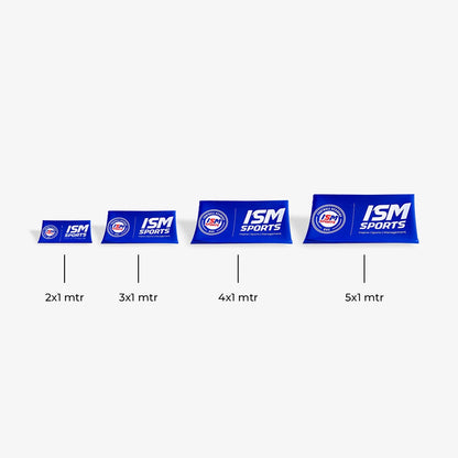 ISM Sports flags of different sizes on a white background.