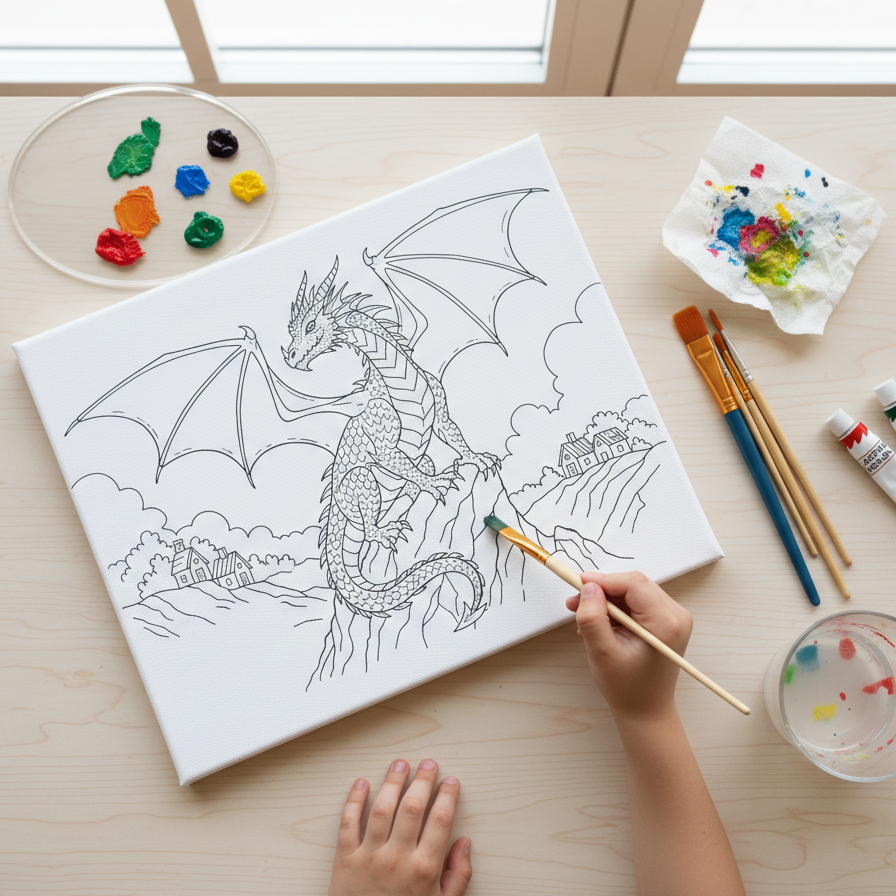 drawing canvas with painting accessories